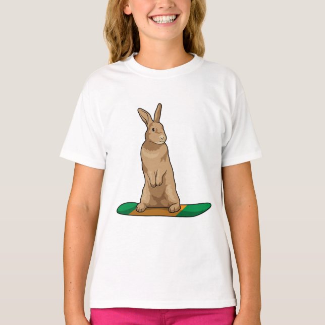 Rabbit as Snowboarder with Snowboard T-Shirt (Front)