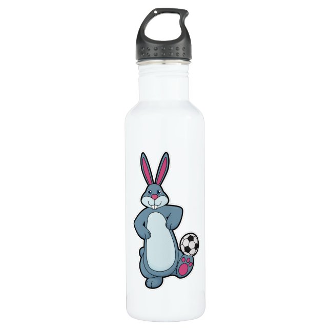 Rabbit as Soccer player with Soccer ball 710 Ml Water Bottle (Front)