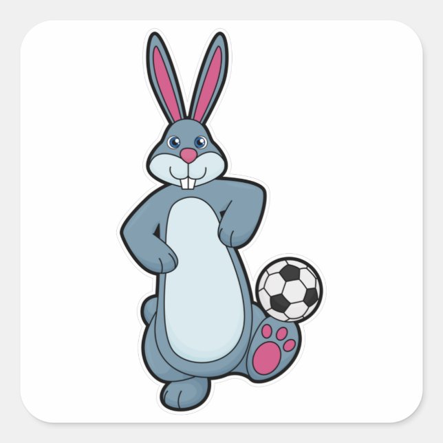 Rabbit as Soccer player with Soccer ball Square Sticker (Front)