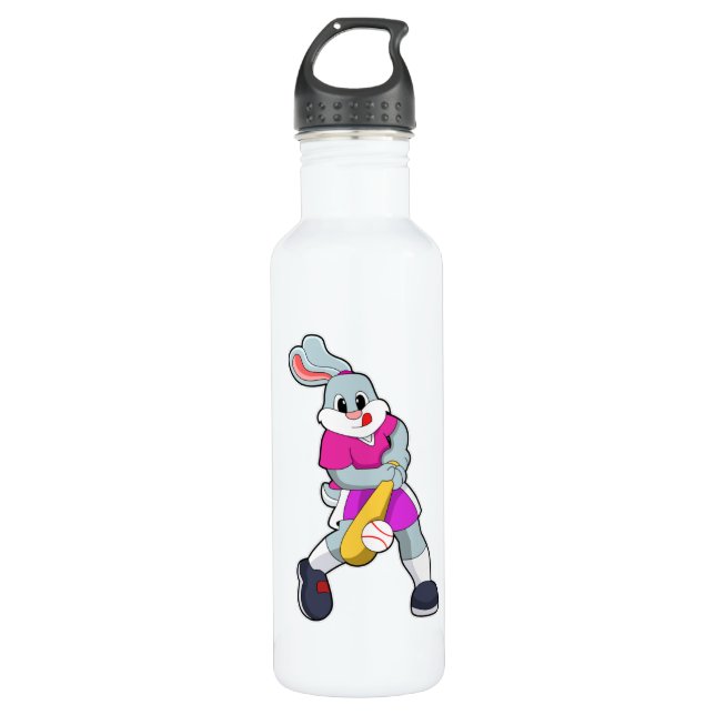 Rabbit at Baseball with Baseball bat 710 Ml Water Bottle (Front)