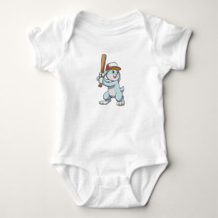 Rabbit at Baseball with Baseball bat Baby Bodysuit