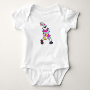 Rabbit at Baseball with Baseball bat Baby Bodysuit