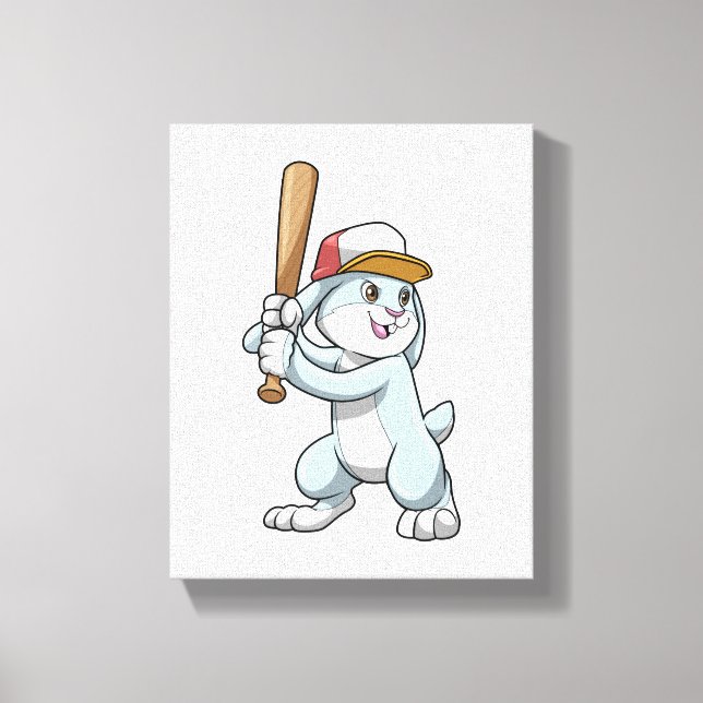 Rabbit at Baseball with Baseball bat Canvas Print (Front)