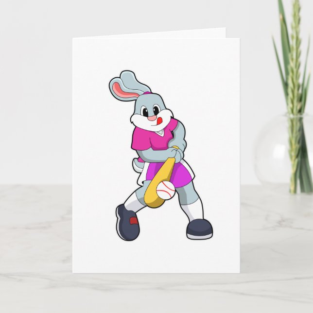 Rabbit at Baseball with Baseball bat Card (Front)