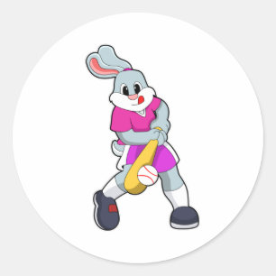 Rabbit at Baseball with Baseball bat Classic Round Sticker