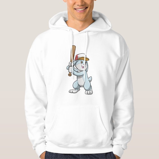 Rabbit at Baseball with Baseball bat Hoodie (Front)