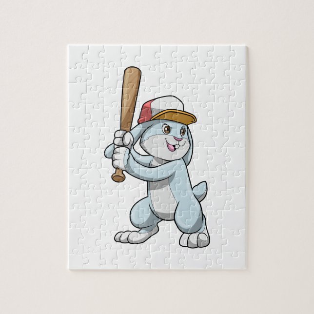 Rabbit at Baseball with Baseball bat Jigsaw Puzzle (Vertical)
