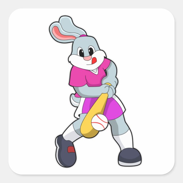 Rabbit at Baseball with Baseball bat Square Sticker (Front)