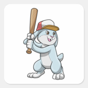 Rabbit at Baseball with Baseball bat Square Sticker