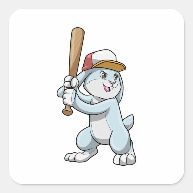 Rabbit at Baseball with Baseball bat Square Sticker (Front)