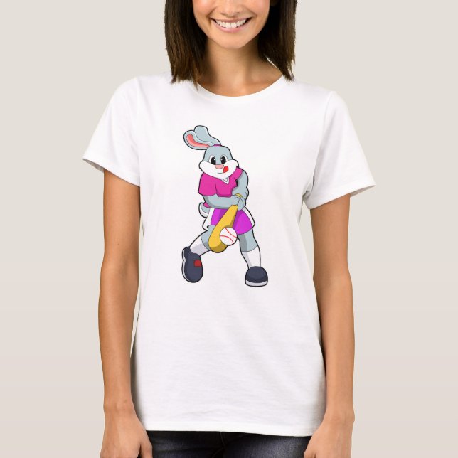 Rabbit at Baseball with Baseball bat T-Shirt (Front)