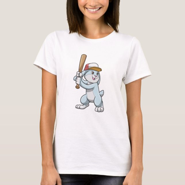Rabbit at Baseball with Baseball bat T-Shirt (Front)