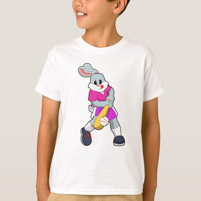 Rabbit at Baseball with Baseball bat T-Shirt (Front)