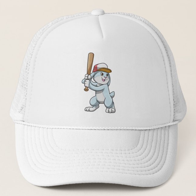 Rabbit at Baseball with Baseball bat Trucker Hat (Front)