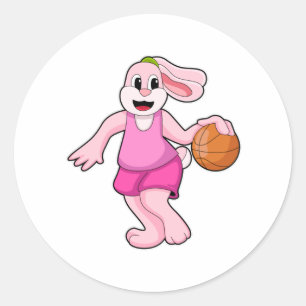 Rabbit at Basketball Sports Classic Round Sticker