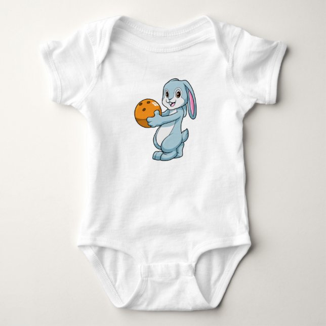 Rabbit at Bowling with Bowling ball Baby Bodysuit (Front)