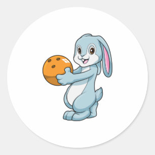 Rabbit at Bowling with Bowling ball Classic Round Sticker