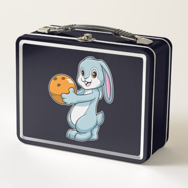 Rabbit at Bowling with Bowling ball Metal Lunch Box (Front)