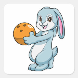 Rabbit at Bowling with Bowling ball Square Sticker