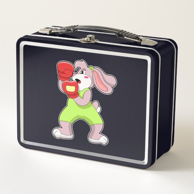 Rabbit at Boxing with Boxing gloves Metal Lunch Box (Front)