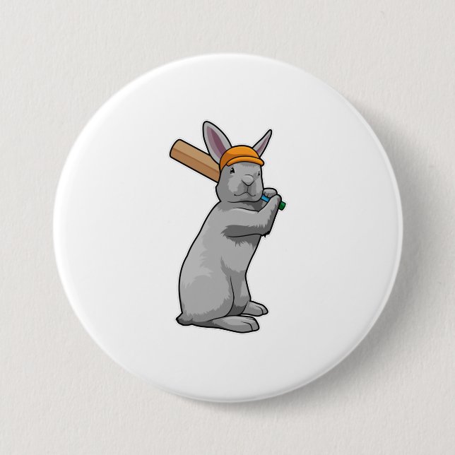 Rabbit at Cricket with Cricket bat 7.5 Cm Round Badge (Front)