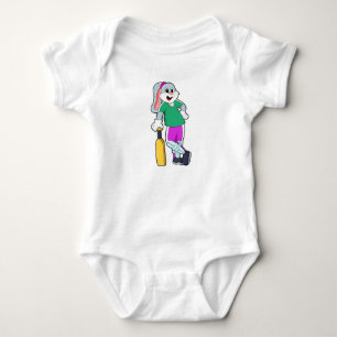 Rabbit at Cricket with Cricket bat Baby Bodysuit