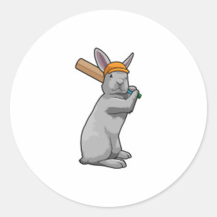 Rabbit at Cricket with Cricket bat Classic Round Sticker