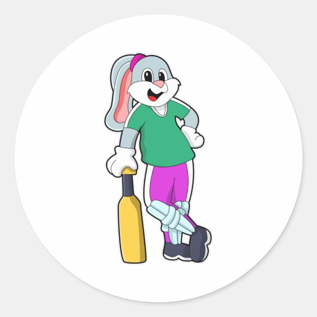 Rabbit at Cricket with Cricket bat Classic Round Sticker (Front)
