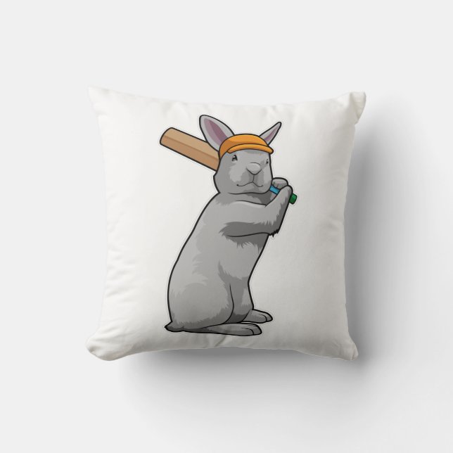 Rabbit at Cricket with Cricket bat Cushion (Front)