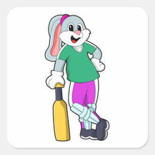 Rabbit at Cricket with Cricket bat Square Sticker