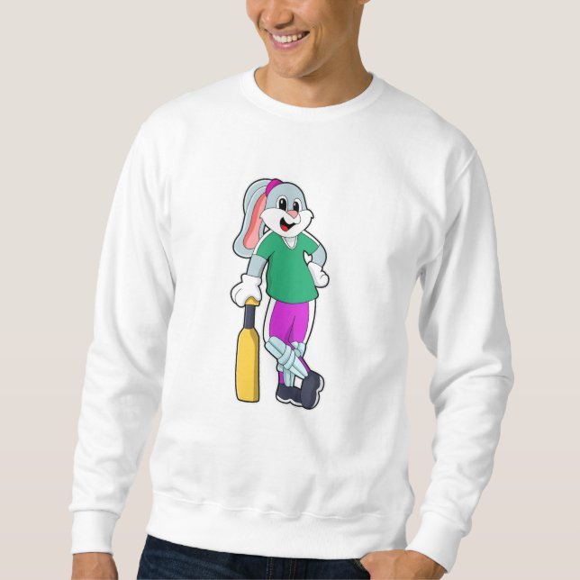 Rabbit at Cricket with Cricket bat Sweatshirt (Front)