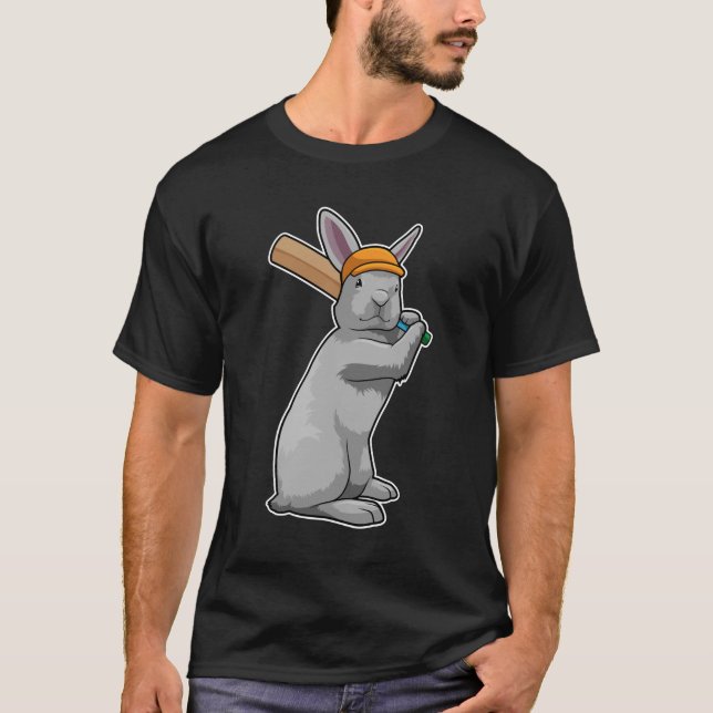 Rabbit at Cricket with Cricket bat T-Shirt (Front)