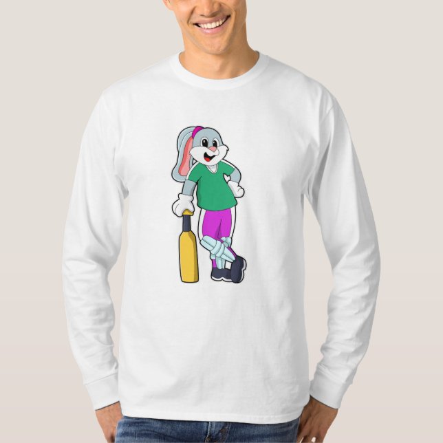 Rabbit at Cricket with Cricket bat T-Shirt (Front)