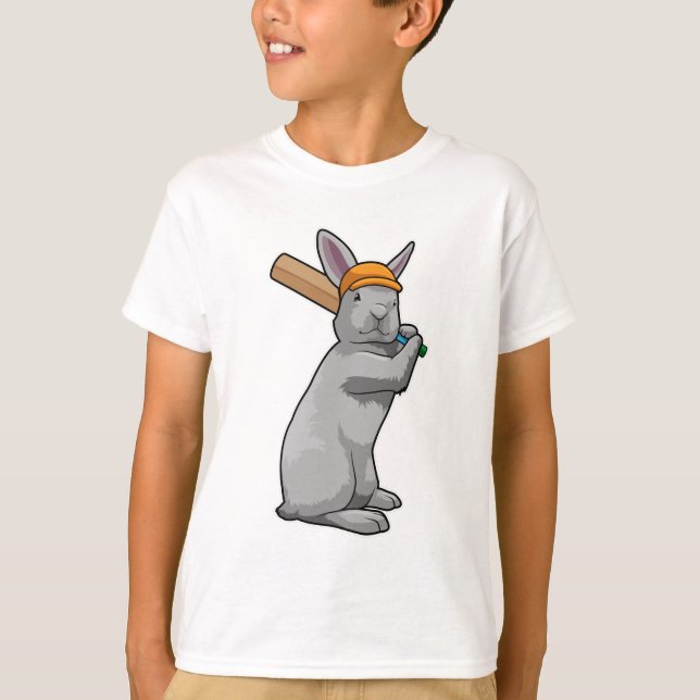 Rabbit at Cricket with Cricket bat T-Shirt (Front)