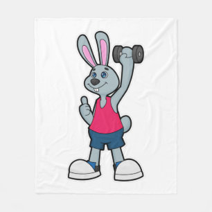 Rabbit at Fitness with Dumbbell Fleece Blanket