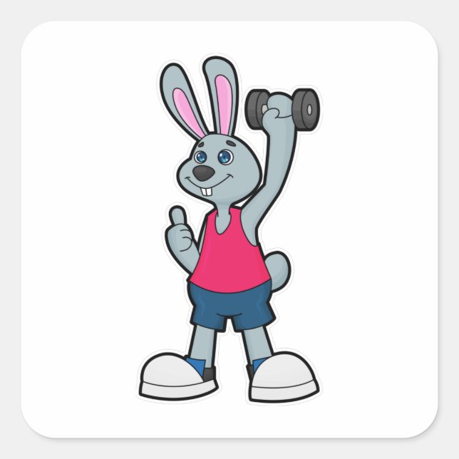 Rabbit at Fitness with Dumbbell Square Sticker (Front)