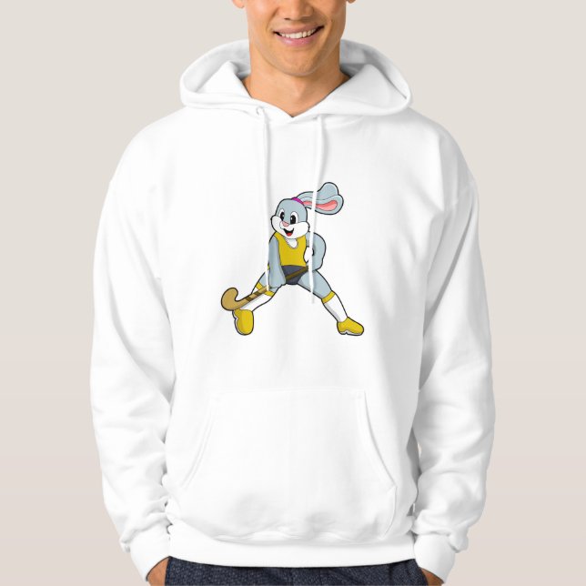 Rabbit at Hockey with Hockey bat Hoodie (Front)
