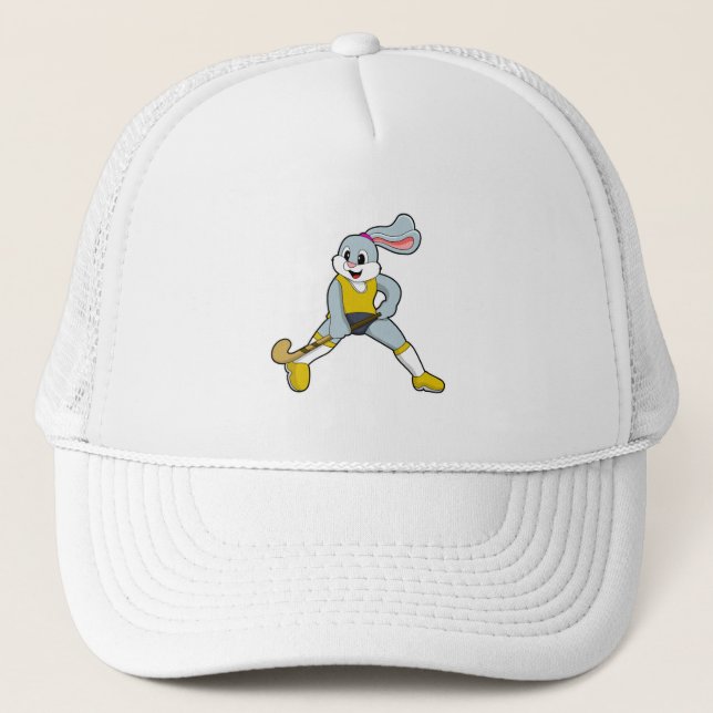 Rabbit at Hockey with Hockey bat Trucker Hat (Front)