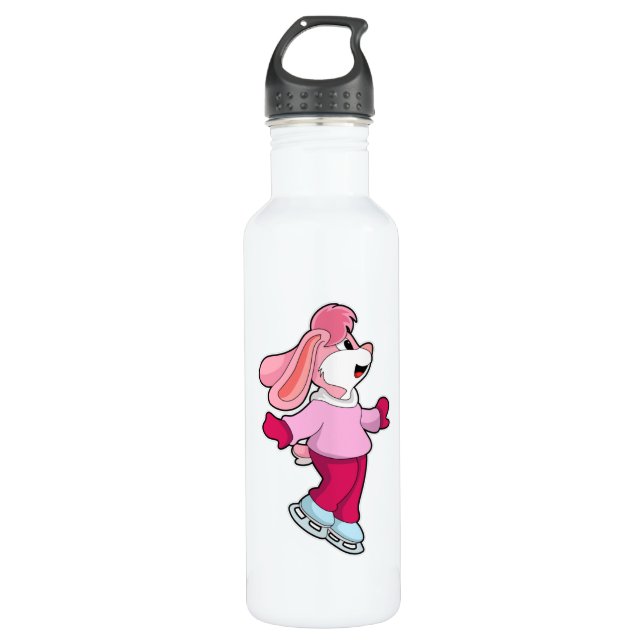 Rabbit at Ice skating with Ice skates 710 Ml Water Bottle (Front)