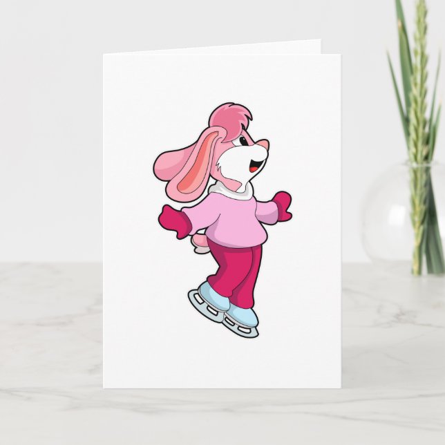 Rabbit at Ice skating with Ice skates Card (Front)