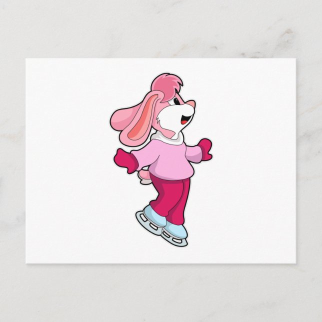 Rabbit at Ice skating with Ice skates Postcard (Front)