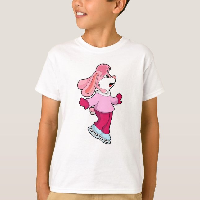 Rabbit at Ice skating with Ice skates T-Shirt (Front)