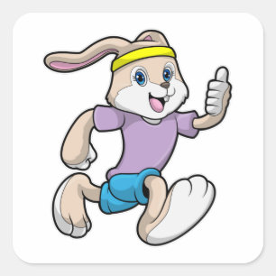 Rabbit at Jogging with Headband Square Sticker