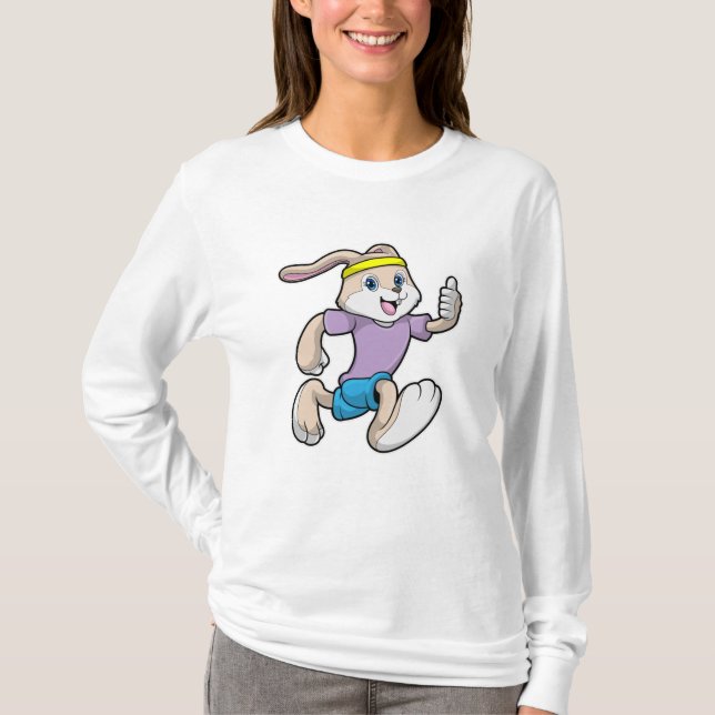 Rabbit at Jogging with Headband T-Shirt (Front)