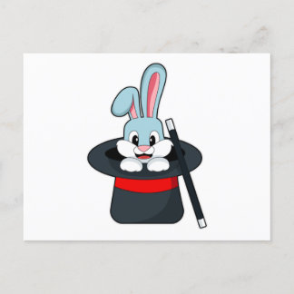 Rabbit at Magic with Wand & Hat Postcard