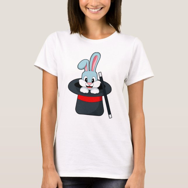 Rabbit at Magic with Wand & Hat T-Shirt (Front)