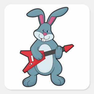 Rabbit at Music with Guitar Square Sticker
