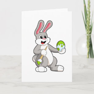 Rabbit at Painting with Egg Card