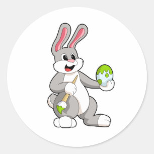 Rabbit at Painting with Egg Classic Round Sticker