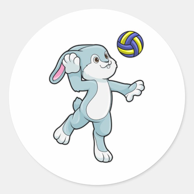 Rabbit at Sports with Volleyball Classic Round Sticker (Front)